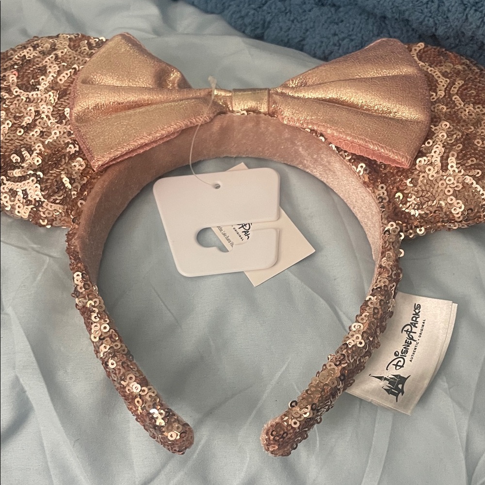 Disney Parks Rose Gold Sequin Minnie Ears Headband brand new